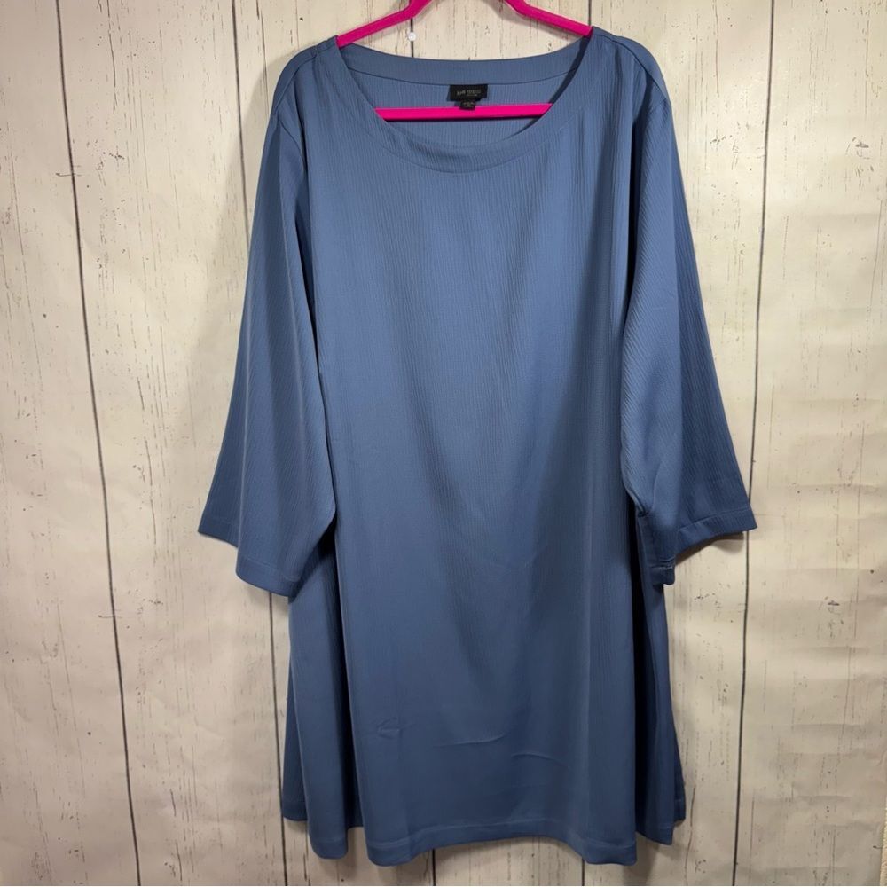 J Jill Blue Tunic Top 3/4 Sleeve Flowy Stretch Blouse Minimalist Comfy